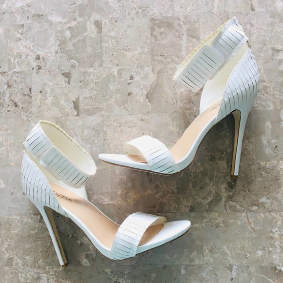 JustFab Shoes - JustFab Sehra Ankle Wrap Cut Out Heels White 9.5